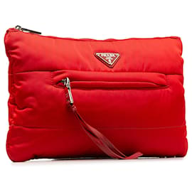 Prada-Prada Red Tessuto Bomber Clutch Bag-Red