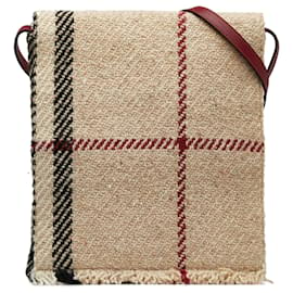 Burberry-Burberry Brown Wool House Check Umhängetasche-Braun,Beige