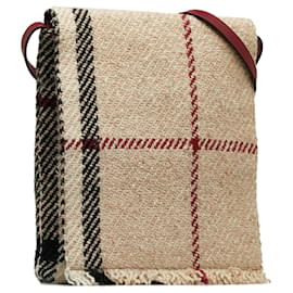 Burberry-Burberry Brown Wool House Check Crossbody-Brown,Beige