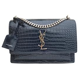 Saint Laurent-Bolso Sunset mediano con monograma en relieve azul de Saint Laurent-Azul,Azul oscuro