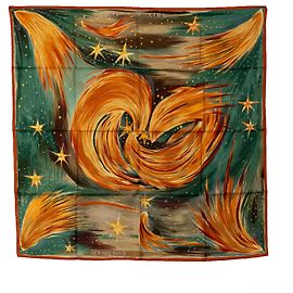 Hermès Lenço de seda Hermes verde Feux Du Ciel Verde