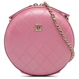 Chanel-Chanel Pink Lambskin CC Round Chain Crossbody-Pink