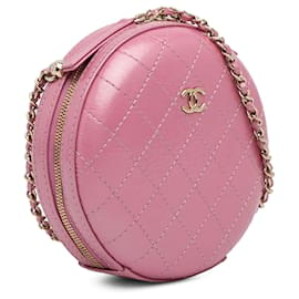 Chanel-Chanel Pink Lammleder CC Round Chain Umhängetasche-Pink