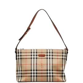 Burberry-Bolsa de ombro de lona Burberry Haymarket Check Bolsa de ombro de lona em bom estado-Marrom