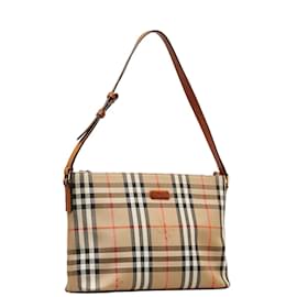 Burberry-Burberry Haymarket Check Sac à bandoulière en toile Sac à bandoulière en toile en bon état-Marron