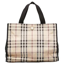 Burberry-Burberry Vintage Check Canvas Sac à main Sac à main en toile en bon état-Marron