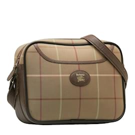 Burberry-Bolsa crossbody de lona xadrez Burberry Bolsa crossbody de lona em bom estado-Bronze