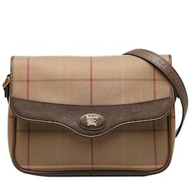 Burberry-Bolsa mensageiro de lona xadrez Burberry Bolsa crossbody de lona em bom estado-Bronze