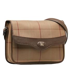 Burberry-Burberry Plaid Canvas Messenger Bag Sac à bandoulière en toile en bon état-Bronze