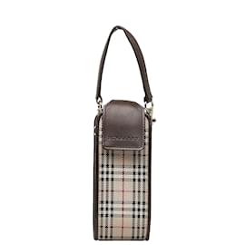 Burberry-Burberry Vintage Check Canvas Phone Holder Bolsa de lona em bom estado-Marrom