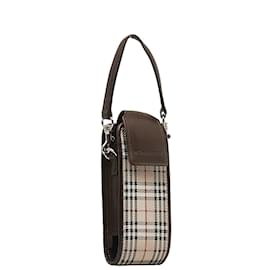 Burberry-Burberry Vintage Check Canvas Phone Holder Sac à main en toile en bon état-Marron