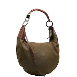 Gucci-Gucci Canvas Half Moon Hobo Bag Canvas Shoulder Bag 95726 in Fair condition-Bronze