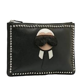 Fendi-Fendi Karlito Pochette Zippy cloutée en cuir 7N0078 en bon état-Noir