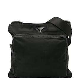 Prada-Prada Tessuto Messenger Bag Sac à bandoulière en toile en bon état-Noir