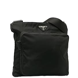 Prada-Prada Tessuto Messenger Bag Sac à bandoulière en toile en bon état-Noir