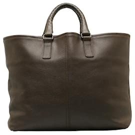 Bottega Veneta-Large Intrecciato Top Handle Leather Tote-Brown