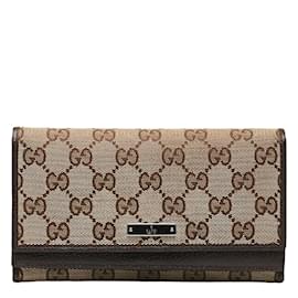 Gucci-Portefeuille continental en toile Gucci GG Portefeuille long en toile 131888 en bon état-Marron