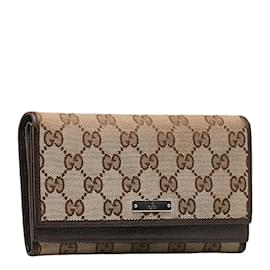 Gucci-Portefeuille continental en toile Gucci GG Portefeuille long en toile 131888 en bon état-Marron