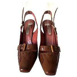 Manolo Blahnik dark brown leather high heel shoes Dark brown