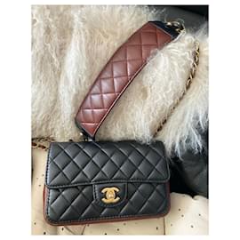 Chanel-Chanel Mini bolsa retangular atemporal em pele de cordeiro/ original-Preto