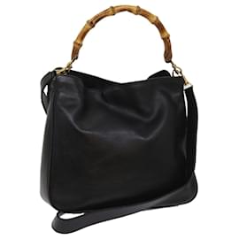 Gucci-GUCCI Bamboo Hand Bag Leather 2way Black 001 1705 1638 Auth yk10179-Black