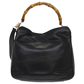 Gucci-GUCCI Bamboo Hand Bag Leather 2way Black 001 1705 1638 Auth yk10179-Black