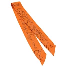 Hermès-HERMES Foulard Twilly Soie Orange Auth 64174-Orange