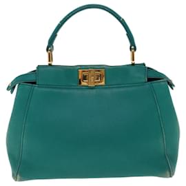 Fendi-Bolsa de mão FENDI Micro Peek A Boo Couro Azul Turquesa Autenticação 64807-Outro