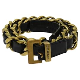 Chanel-CHANEL Cinturón Cuero 25.6"" -27.6"" Autenticación CC negra en tono dorado bs11333-Negro,Otro
