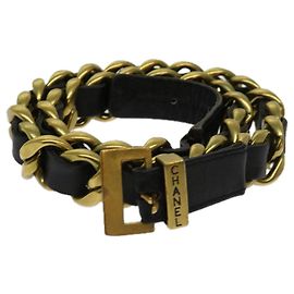 CHANEL Gürtel Leder 25.6""-27.6„“ Goldfarbenes Schwarz CC Auth bs11333 Schwarz Andere