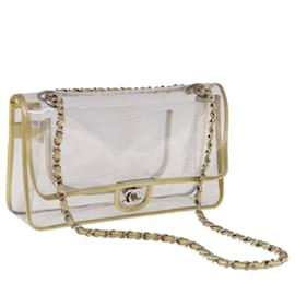Chanel-CHANEL Chain Shoulder Bag Vinyl Gold Clear CC Auth 64551A-Golden,Other