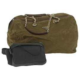 Prada-PRADA Waist bag Boston Bag Nylon 2Set Brown Gray Auth bs10812-Brown,Grey