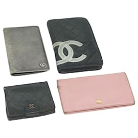 Chanel-Carteira CHANEL Couro 4Conjunto de autenticação CC preto rosa prata11167-Preto,Prata,Rosa