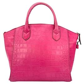MCM-MCM leather handle bag pink reptile look handbag-Pink