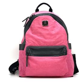 MCM-MCM Backpack Reversible Backpack Pink LeoPrint Black Bag Medium-Other
