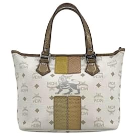MCM-Bolsa Mini Shopper MCM Bolsa com alça branca X-Small LogoPrint Lion Handbag-Branco