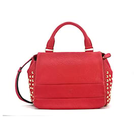 MCM-MCM 2Way Leather Handle Bag FlapBag Red Rivets Shoulder Bag Handbag-Red