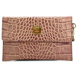MCM Pochette Clutch Case Cosmetic Bag Small Reptile Look Pouch Old Pink Other