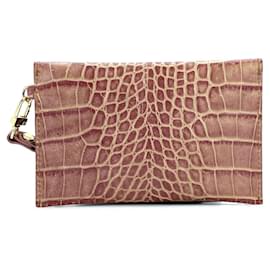 MCM-MCM Pochette Clutch Case Bolsa de cosméticos pequena bolsa com aparência de réptil rosa velho-Outro