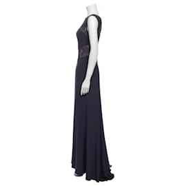 Vera Wang-Full length evening gown with lace inserts by Vera Wang-Grey