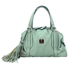 MCM-MCM sac à main en cuir avec poignée turquoise clair + pendentif pompons-Turquoise
