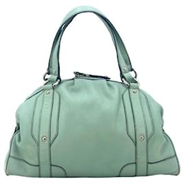 MCM-MCM leather handle bag handbag bag light turquoise + tassels pendant-Turquoise