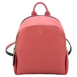 MCM Coral Blush Duchess Polke Studs Mini Leather Backpack Small Coral