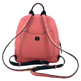 MCM-MCM Coral Blush Duchess Polke Studs Mini mochila de couro pequena-Coral