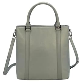 MCM-MCM Saffiano Leather Handle Bag Shoulder Bag Gray Silver Bag Handbag-Grey