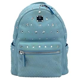 MCM-MCM Leder Rucksack Small Backpack Hellblau Studs Nieten Babyblue Silber-Hellblau