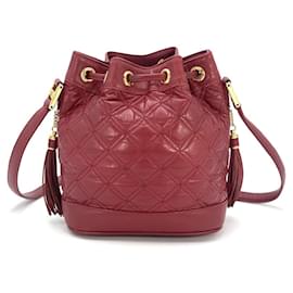 MCM-MCM Leather Bucket Small Bucket Bag Shoulder Bag Dark Red Quilted-Red