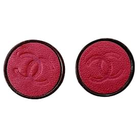 Chanel-Chanel women's ear clips red leather look logo clip on earrings round-Red