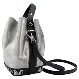 MCM-MCM Studded Metallic Effect Calf Hair Bucket Bag Rivets Small-Silvery