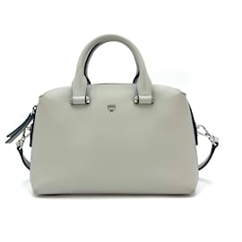 MCM-MCM leather shoulder bag handbag shoulder bag gray blue handle bag-Grey